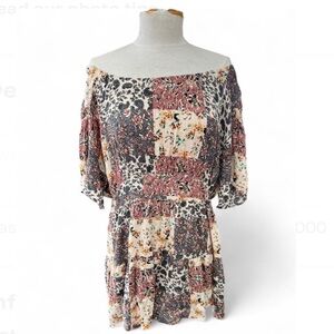 POL Patchwork Boho Mini Dress Crochet Back Detail - Size Small